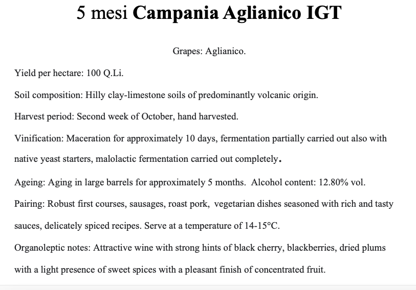 5 Months Campania Aglianico IGT