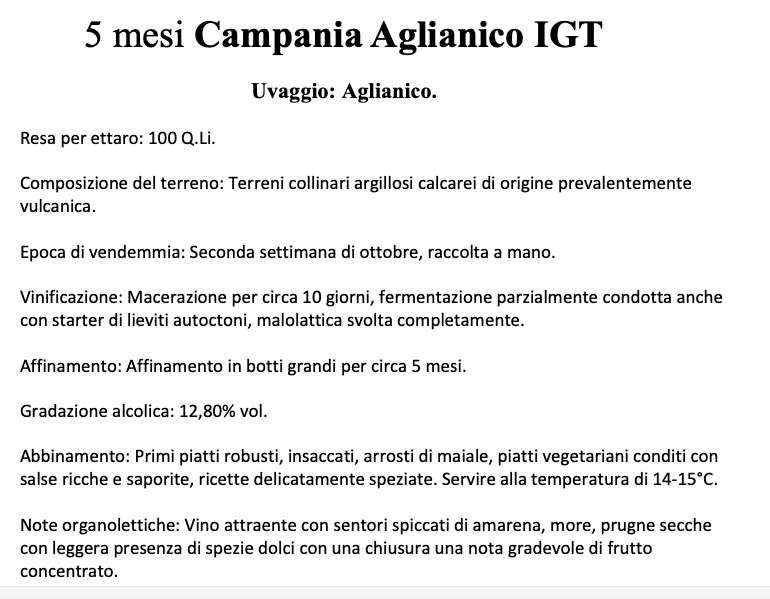 5 Months Campania Aglianico IGT