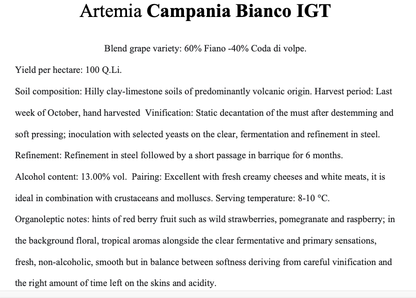 Artemia Campania White IGT