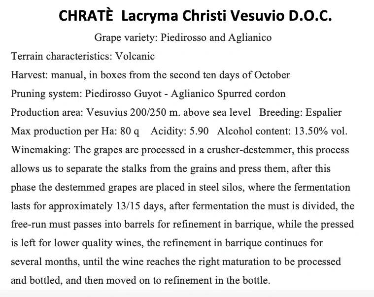 Chrate' Lacryma Christi del Vesuvio Rosso D.O.C.