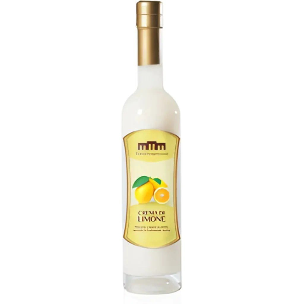 Bottiglia artigianale di crema di limone su fondo chiaro