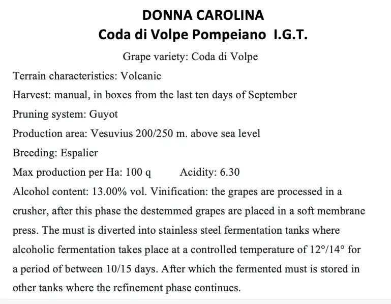 Donna Carolina Coda di Volpe Pompeiano I.G.T.