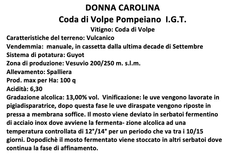 Donna Carolina Coda di Volpe Pompeiano I.G.T.