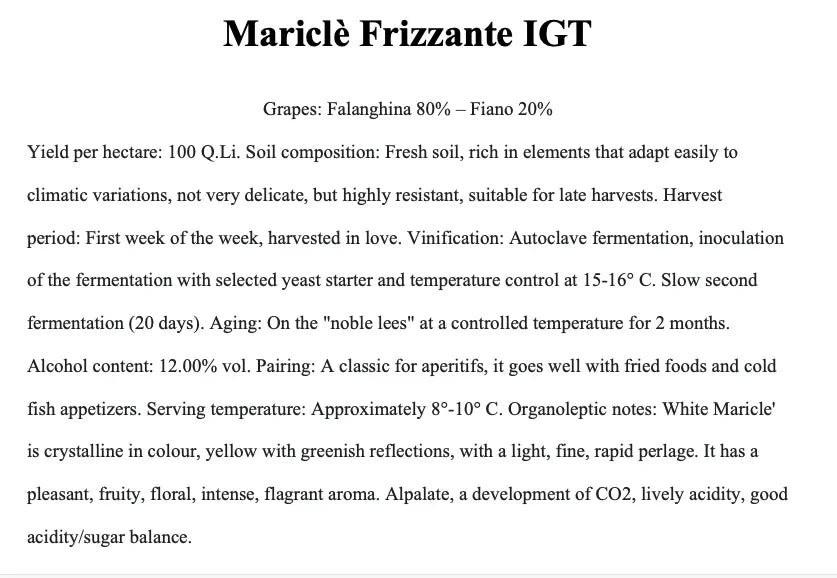 Campania Bianco Frizzante "Mariclè" I.G.T.