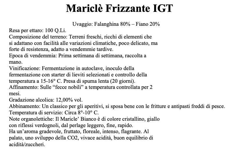 Campania Bianco Frizzante "Mariclè" I.G.T.