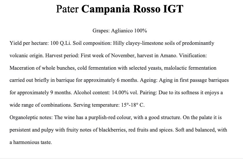 Pater Campania Rosso I.G.T. - L'Essenza Paterna della Tradizione Campana