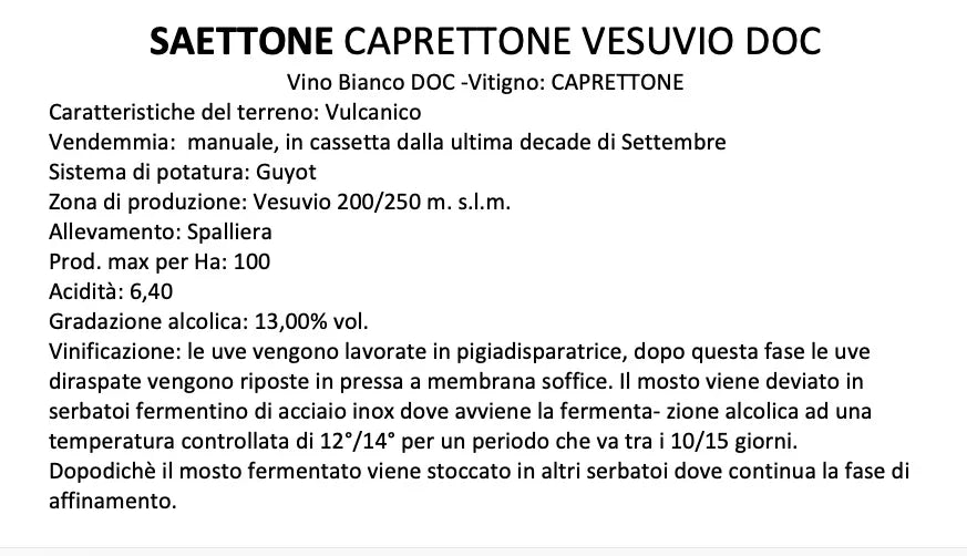 Saettone Caprettone del Vesuvio DOC